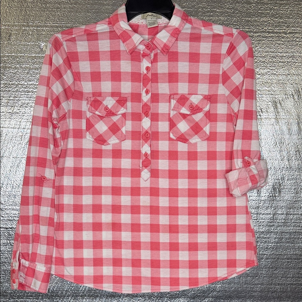 Pink and White Checkered Button Down Shirt